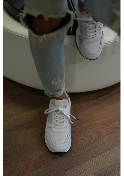 Albus Model Erkek Hakiki Deri Beyaz Sneaker