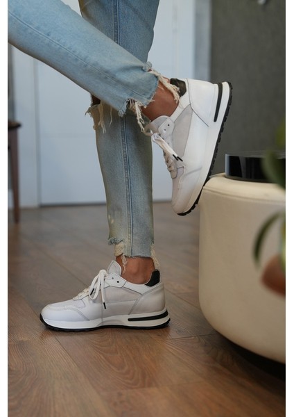 Albus Model Erkek Hakiki Deri Beyaz Sneaker