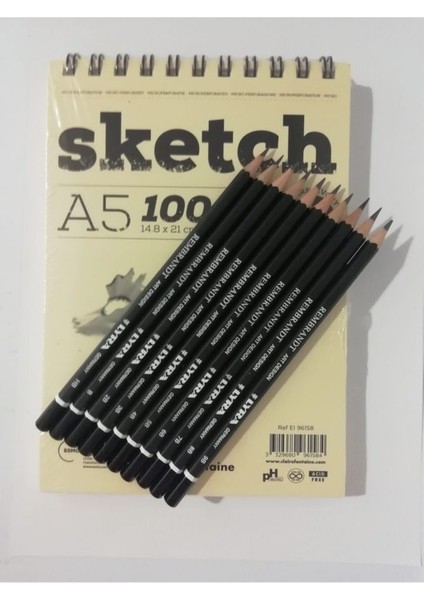 Clairefontaine A5 Sketch Defter 90 gr 100 Yp Rembrant Çizim Kalemi 10'lu Set
