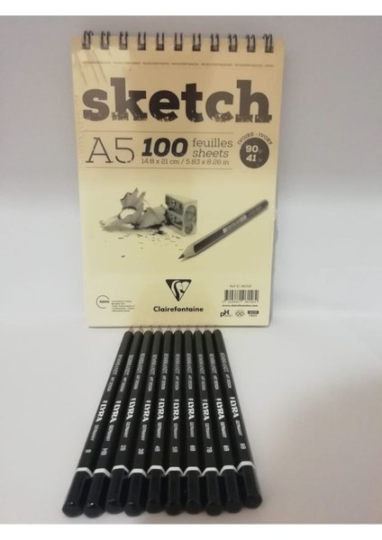 Clairefontaine A5 Sketch Defter 90 gr 100 Yp Rembrant Çizim Kalemi 10'lu Set fiyatları