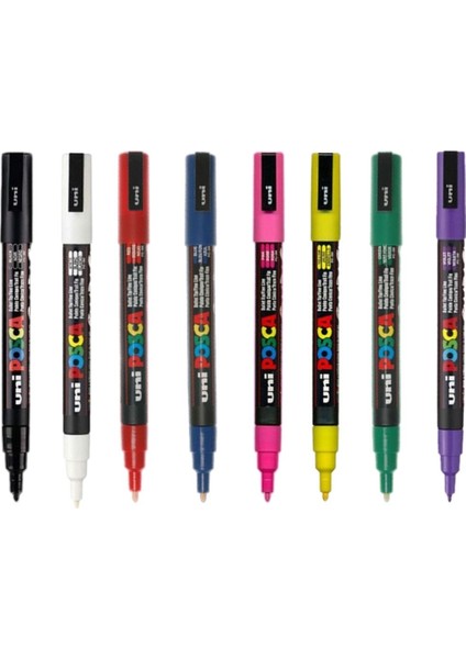 Posca Marker Kalemi Pc-3m (0.9-1.3mm) Simli Renkler ve Ana Renkler 16'lı Set