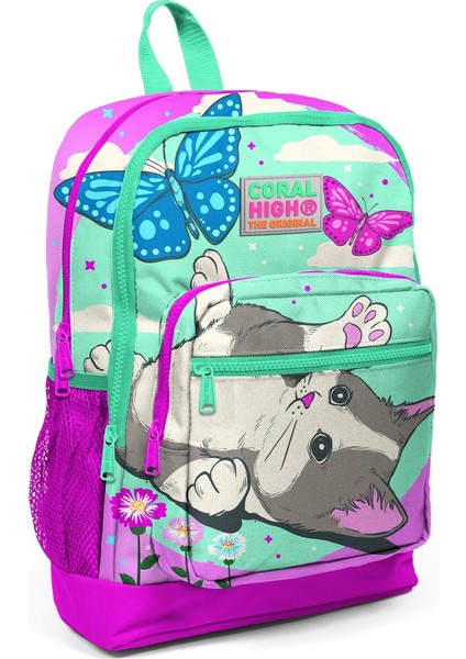 Kids Su Yeşili Pembe Kedi Desenli Usb'li 3’lü Okul Çanta Seti SET0123807 fiyatları