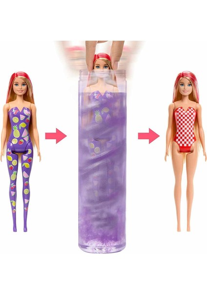 HJX49 Barbie Cutie Reveal - Renk Değiştiren Sürpriz Barbie Meyve Deseni Elbiseli modelleri