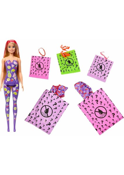 HJX49 Barbie Cutie Reveal - Renk Değiştiren Sürpriz Barbie Meyve Deseni Elbiseli fırsatları