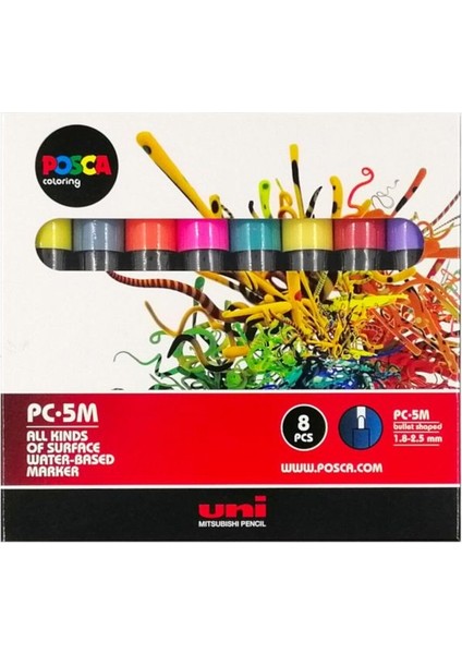 Posca Pc-5m Boyama Markörü Seti 1.8-2.5mm 8'li Çiçek Renkler