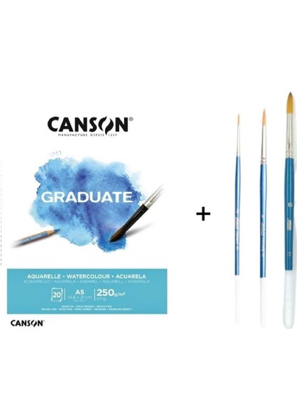 111 Sentetik Yuvarlak Uçlu Suluboya Fırça Seti ve Canson Graduate Defter A5 250GR
