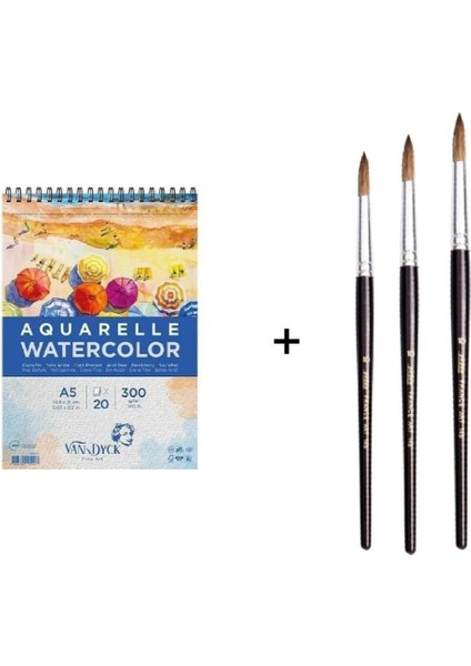 145 Midilli Kılı Suluboya Fırça Seti ve Van Dyck Defter A5 300GR