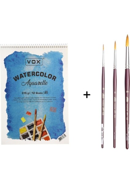 123 Seri Sentetik Kıl Suluboya Fırça Seti ve Vox Defter A5 315GR