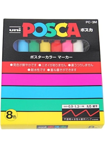 Mitsubishi Posca Pc-3m Boya Işaretleyici Yazma Kalem Güzel Ipucu 0.9-1.3mm 8 Renkler/set