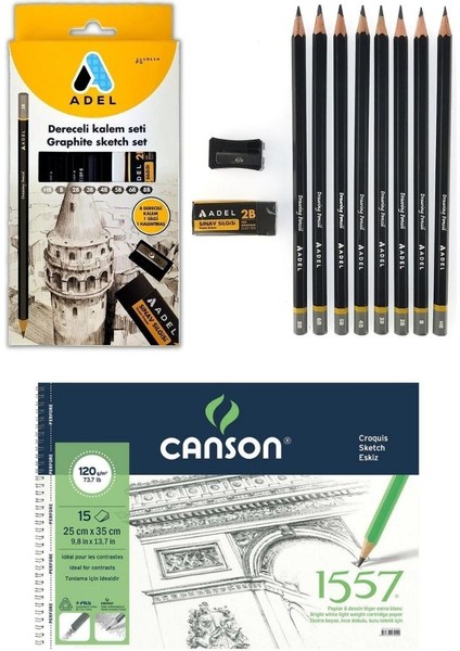 Grafiti Dereceli Çizim Eskiz Kalem Seti 8'li ve Canson 25X35 Defter
