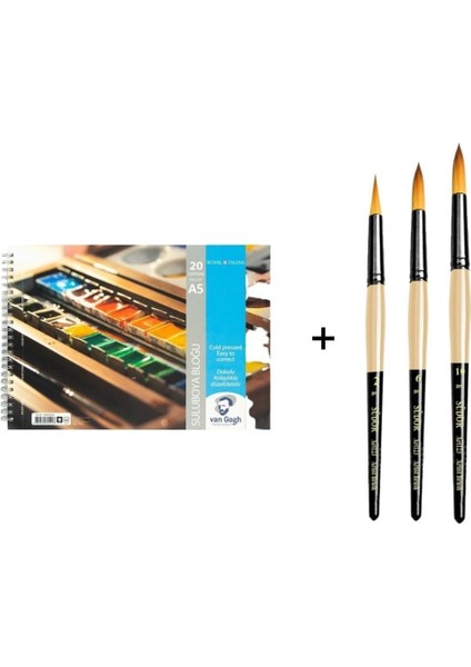 Van Gogh Sulu Boya Defteri A5 300GR. ve Südor 123 Suluboya Fırça Seti No: 2-6-10