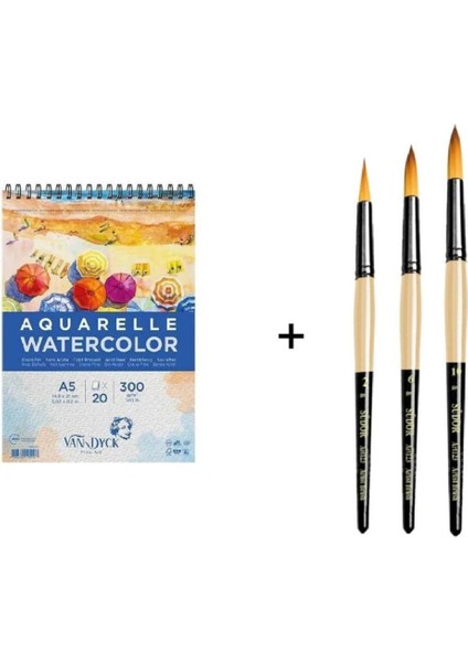 123 Seri Sentetik Kıl Suluboya Fırça Seti ve Van Dyck Defter A5 300GR