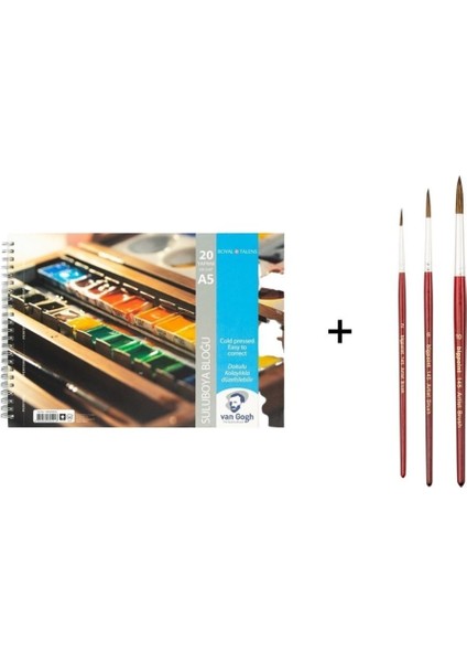 Van Gogh Sulu Boya Defteri A5 300GR. ve Bigpoint 145 Suluboya Fırça Seti No: 2-6-10