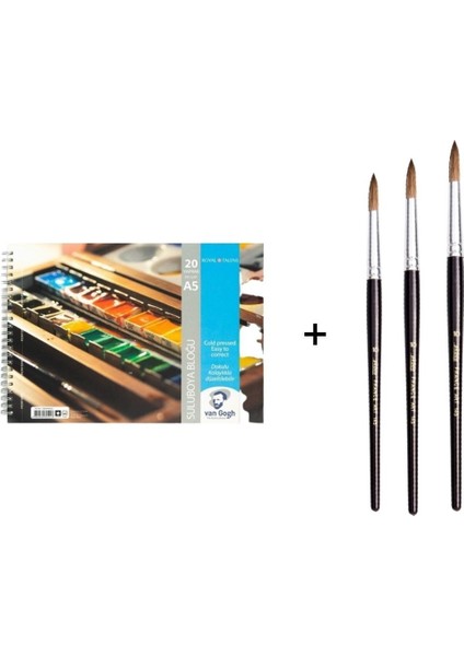 Van Gogh Sulu Boya Defteri A5 300GR. ve Pebeo 145 Suluboya Fırça Seti No: 2-6-10