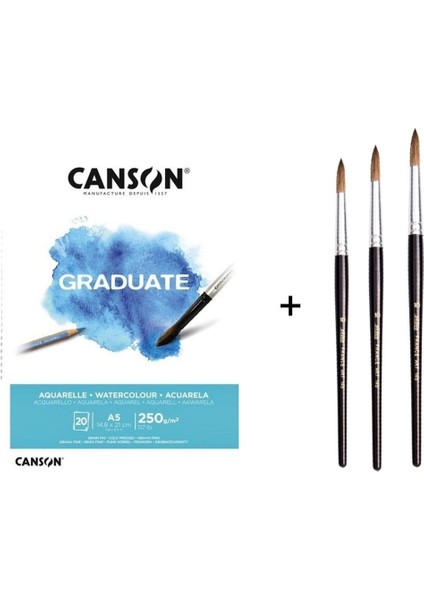 145 Midilli Kılı Suluboya Fırça Seti ve Canson Graduate Defter A5 250GR