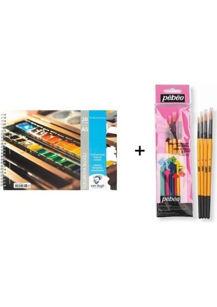Van Gogh Sulu Boya Defteri A5 300GR. ve Pebeo Set-1 Suluboya Fırça Seti No: 1-3-5-7