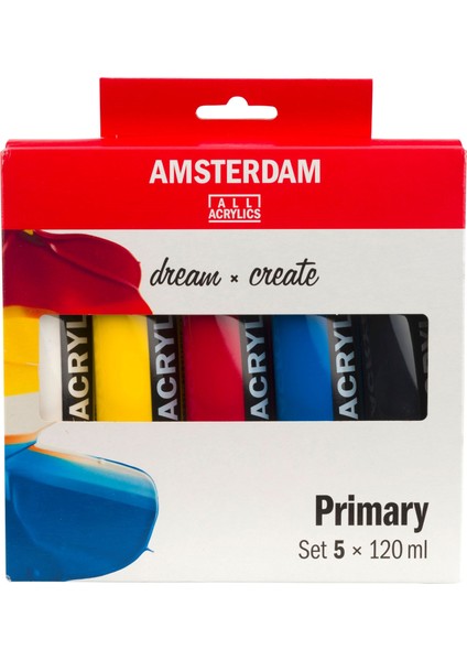 Amsterdam Akrilik Boya Seti 5X120ML + Vox 300GR A5 Defter + Pebeo 4'lü Fırça Seti