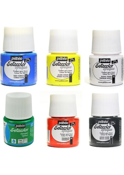 Setacolor Opak Kumaş Boyası Seti Ana Renkler 6 x 45ML + Pebeo Fırça Seti 4'lü (5)
