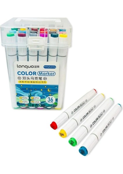 Color Çift Taraflı Plastik Kutlu Marker Seti 36'lı