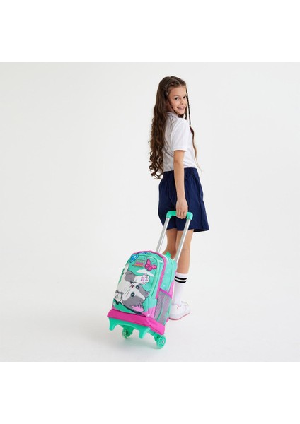 Kids Su Yeşili Pembe Kedi Desenli Çekçekli 3’lü Okul Çanta Seti SET0123907 fiyatları