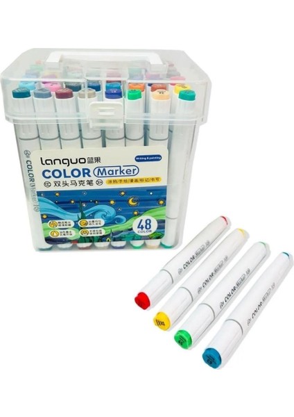 Color Çift Taraflı Plastik Kutlu Marker Seti 48'li