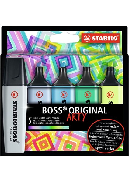 Boss Arty Original Fosforlu Kalem 6'lı Soğuk Tonlar Seti