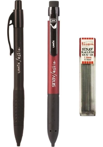 Versatil Kalem Sınav/eskiz Yassı Bordo + Siyah 1.8 mm + Ticom Kalem Ucu 2b 1.8 mm