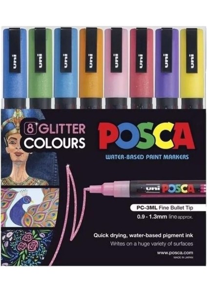 Posca Marker Kalemi Pc-3m (0.9-1.3mm) Glitter Colours Simli Renkler 8'li Set