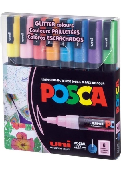 Posca Marker Kalemi Pc-3m (0.9-1.3mm) Glitter Colours Simli Renkler 8'li Set