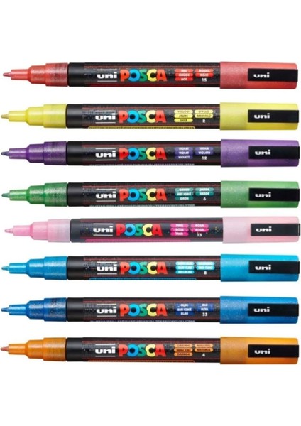 Posca Marker Kalemi Pc-3m (0.9-1.3mm) Glitter Colours Simli Renkler 8'li Set