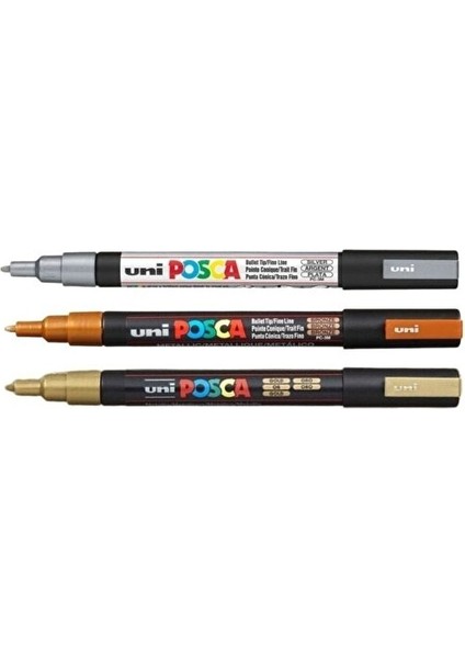 Posca Marker Kalem Pc-3m 0.9-1.3 mm Metalik Renkler 3'lü Set