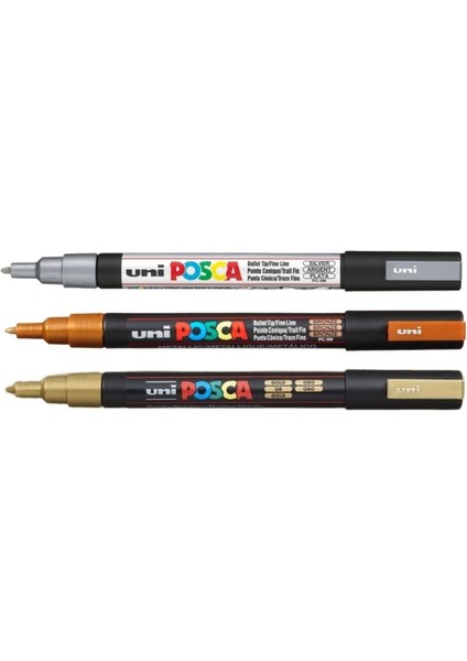 Posca Marker Kalem Pc-3m (0.9-1.3mm) Metalik Renkler 3'lü Set