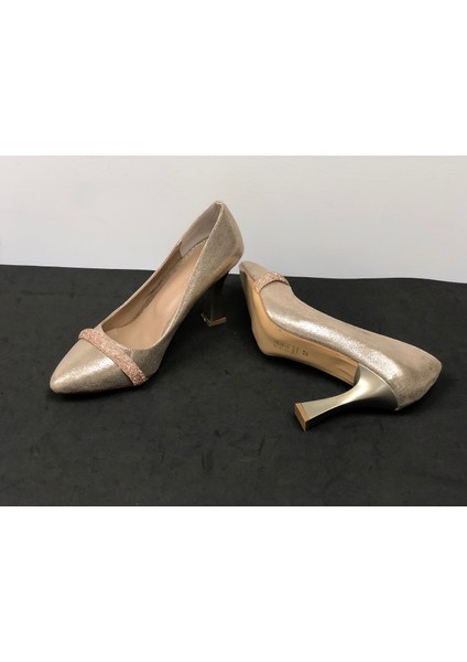Kadeh Topuk Taş Işlemeli Simli 10 Cm. Topuklu Bayan Stiletto Ayakkabı