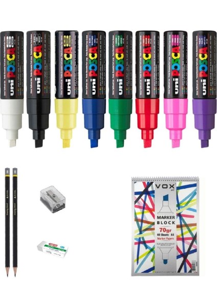 Posca Marker Kalemi Çizim Seti 2 + 8k (8mm) 8'li Set
