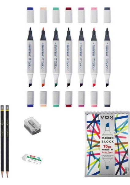 Marker Kalem Çizim Seti 2 + 8'li Maker Set + A5 Defter + Derceli Kalem