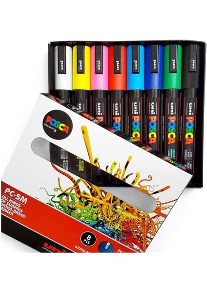 Uni Posca Pc-5m 1.8-2.5 Su Bazlı Boyama Markörü Seti Ana Renkler 8 Renk