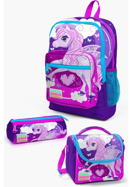 Kids Mor Pembe Unicorn Desenli 3’lü Okul Çanta Seti SET0123708