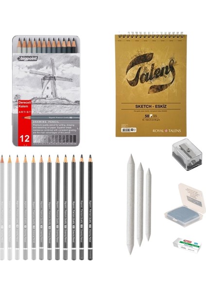 Eskiz Başlangıç Seti 2 + Dereceli Kalem + A5 Defter + Dağıtıcı Set + Silgi + Açacak + Hamur Silgi