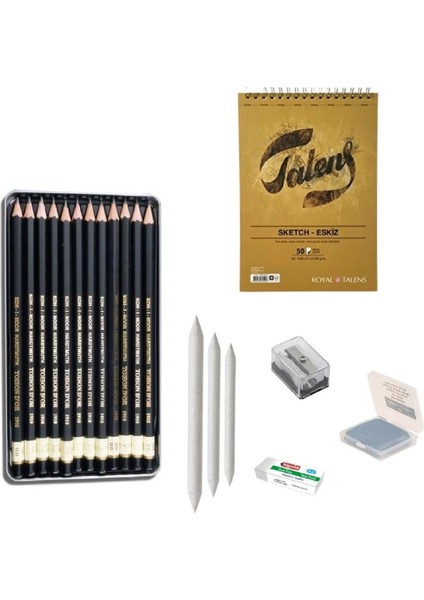 Koh-I Noor Eskiz Başlangıç Seti 10 + Dereceli Kalem + A5 Defter + Dağıtıcı Set + Silgi + Açacak + Hamur Silgi