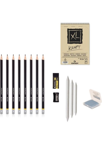 Eskiz Başlangıç Seti 6 + Dereceli Kalem + A5 Defter + Dağıtıcı Set + Silgi + Açacak + Hamur Silgi