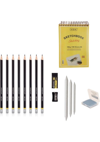 Eskiz Başlangıç Seti 5 + Dereceli Kalem + A5 Defter + Dağıtıcı Set + Silgi + Açacak + Hamur Silgi