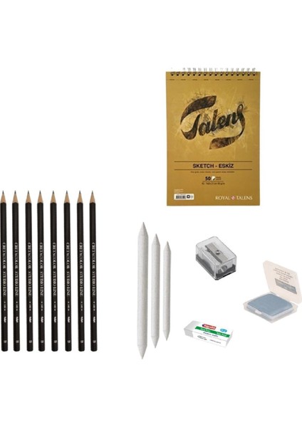 Eskiz Başlangıç Seti 10 + Dereceli Kalem + A5 Defter + Dağıtıcı Set + Silgi + Açacak + Hamur Silgi