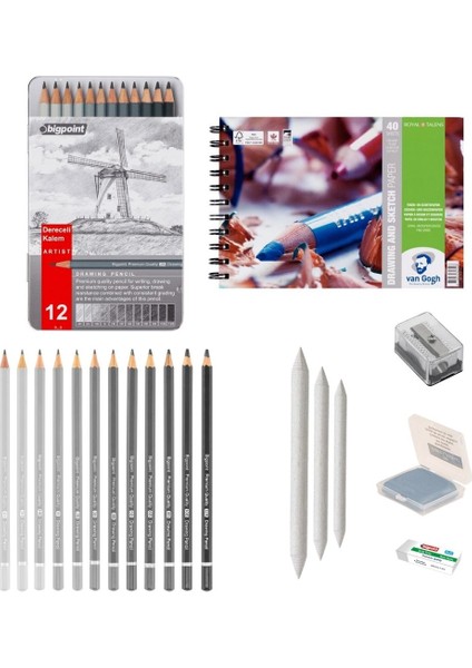 Eskiz Başlangıç Seti 1 + Dereceli Kalem + A5 Defter + Dağıtıcı Set + Silgi + Açacak + Hamur Silgi