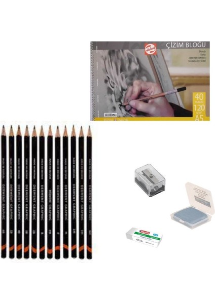 Eskiz Başlangıç Seti 2 + Dereceli Kalem + A5 Defter + Dağıtıcı Set + Silgi + Açacak + Hamur Silgi