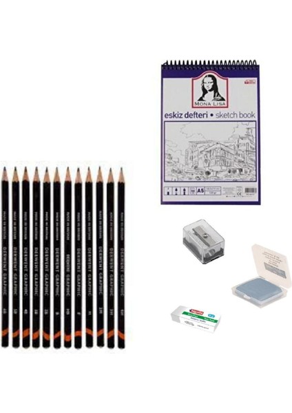 Eskiz Başlangıç Seti 7 + Dereceli Kalem + A5 Defter + Dağıtıcı Set + Silgi + Açacak + Hamur Silgi
