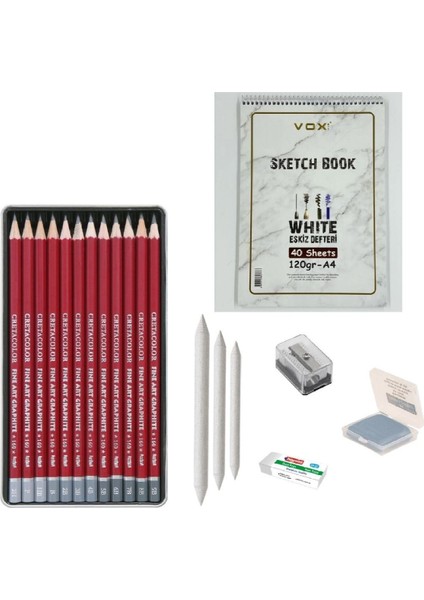 Eskiz Başlangıç Seti 9 + Dereceli Kalem + A5 Defter + Dağıtıcı Set + Silgi + Açacak + Hamur Silgi