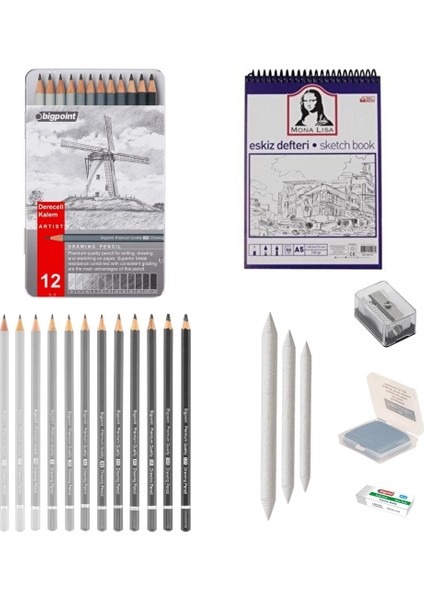Eskiz Başlangıç Seti 4 + Dereceli Kalem + A5 Defter + Dağıtıcı Set + Silgi + Açacak + Hamur Silgi