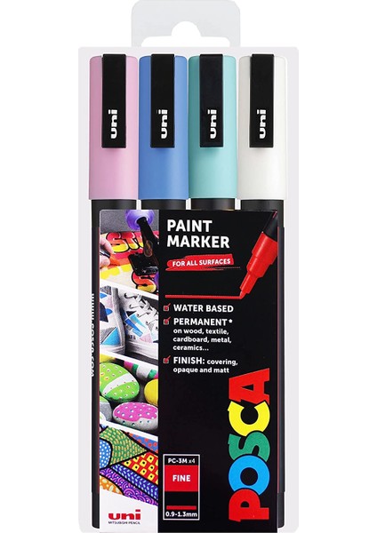 Posca Marker Kalem Pc-3m (0.9-1.3mm) 4'lü Unicorn Tonları Renkler Seti