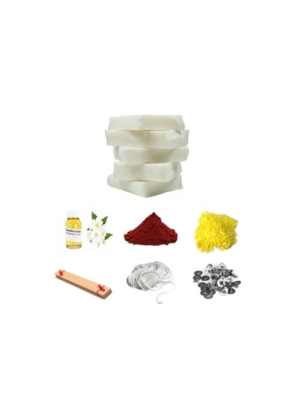Soya Wax Mum Yapım Seti-3, Kırmızı-Sarı Mum Boyası- Yasemin Esansı,