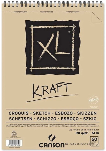 Xl Kraft Sketch Spiral Pad 90GR Spiralli Çizim Blok 40 Sayfa A5 (14.8X21CM)